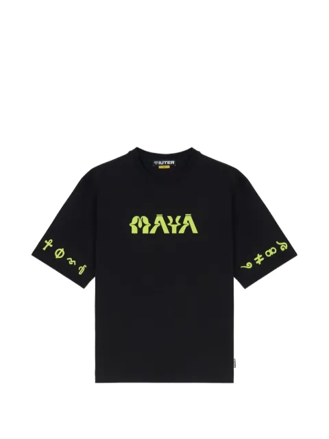 IUTER Maya print-details T-shirt Black 24SITS10