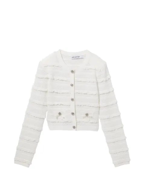 Self-Portrait crystal-embellished ruffled cardigan White SS26063CW
