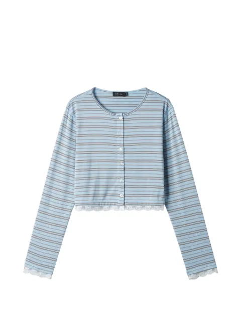 tout a coup striped lace-trim cardigan Blue MMUTEM01162X