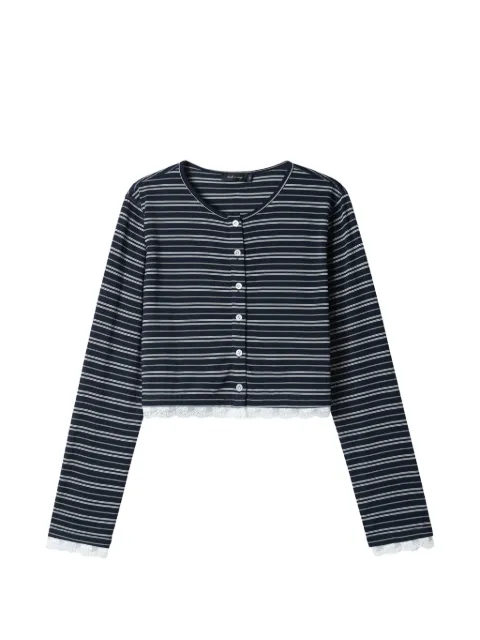 tout a coup striped lace-trim cardigan Blue MMUTEM01166X