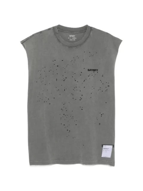 Satisfy MothTech distressed logo-print vest Grey 11005