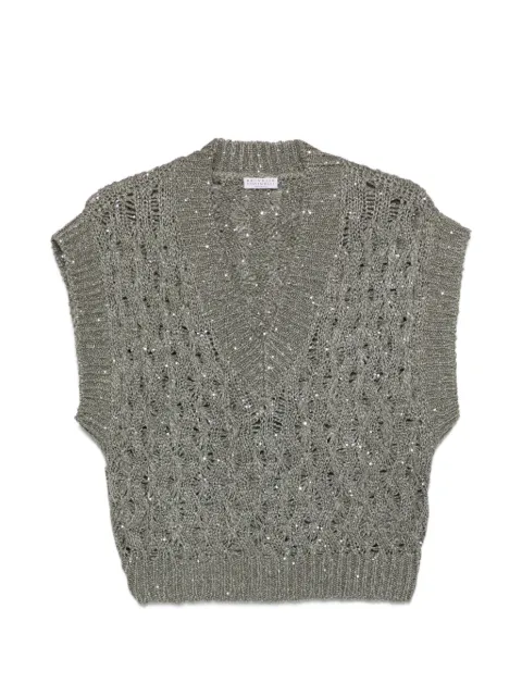 Brunello Cucinelli sequin V-neck knitted vest Grey MEA371112C9125