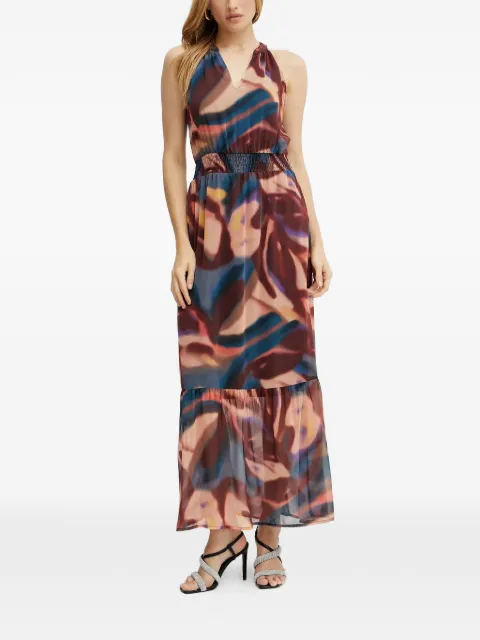Morgan abstract halterneck midi dress Brown RDUA