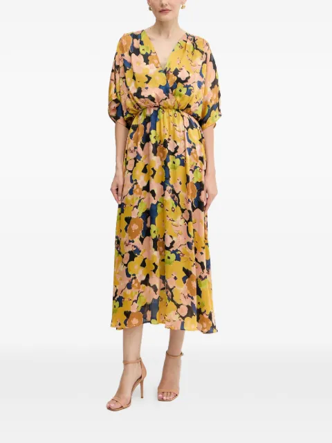 Morgan floral-patterned V-neck midi dress Yellow RGINO