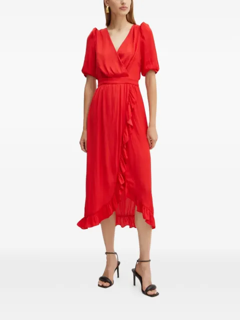 Morgan asymmetrical-hem V-neck midi dress Red RIALY