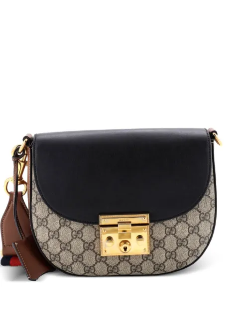 Gucci Pre-Owned Padlock Saddle Shoulder Bag GG Coated Canvas and Leather Medium crossbody bag Black ACS102WMEOGT1CJD