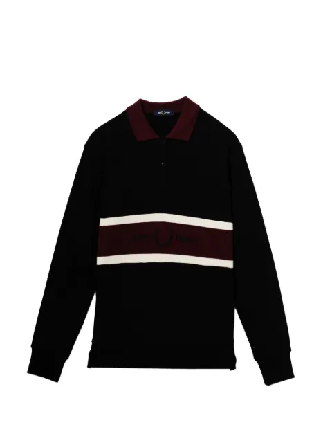 Fred Perry logo-embroidered panelled polo shirt Black FPXSWM2417XMQBKX00M