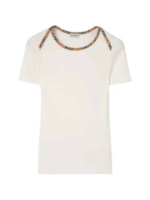 Burberry Check trim stretch cotton T-shirt Neutrals 8123282