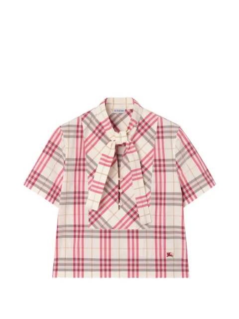Burberry cropped check cotton scarf blouse Neutrals 8125057