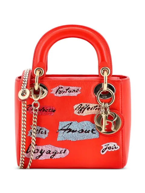 Christian Dior Pre-Owned Lady Dior Chain Bag Beaded Leather Mini shoulder bag Red 6GT7SA9BECN4AQZR