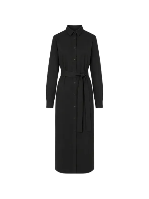 La-Rose belted long-sleeve shirt midi dress Black DS008POP50