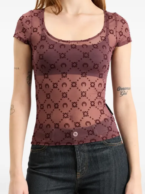 Marine Serre Moonogram mesh flock T-shirt Purple WTO389ACJER0005PU70