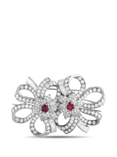 LB Exclusive diamond ruby bloom bow brooch Silver MF11020526