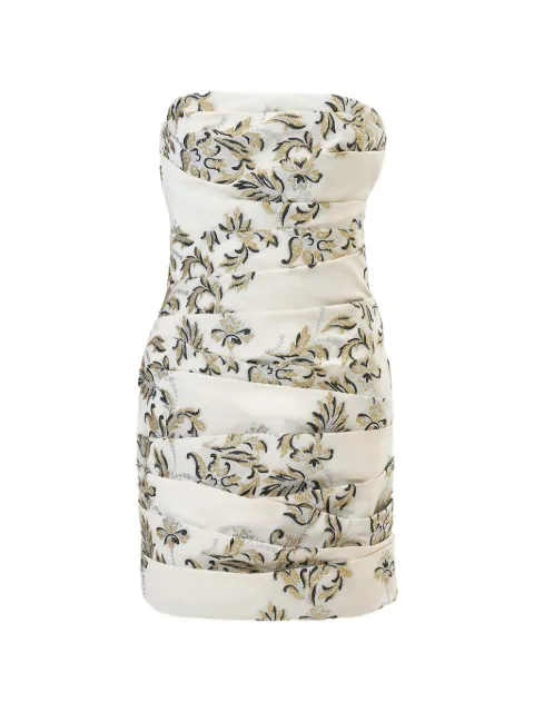 Carolina Herrera lurex trellis jacquard ruched mini dress Neutrals S2611N564LTC