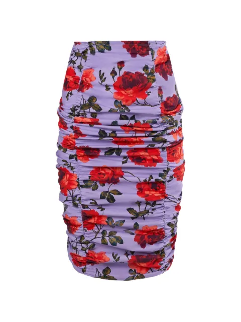 Carolina Herrera rose-print ruched midi skirt Purple S2611N302SMT