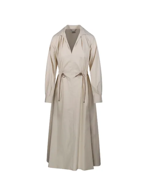 Max Mara drawstring-fastening V-neck midi dress Neutrals 2611221162600