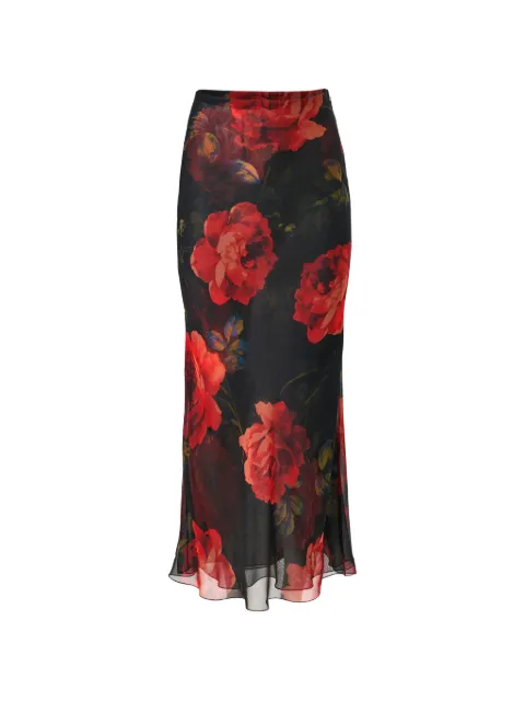 Carolina Herrera rose-print chiffon midi skirt Black S2611N317SMF