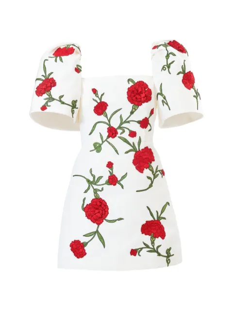 Carolina Herrera carnation-embroidered bell-sleeve mini dress White S2611E508SFA