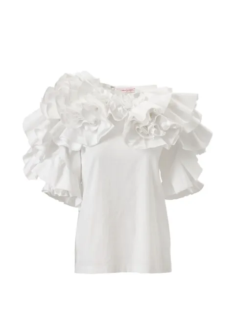 Carolina Herrera draped floral ruffled top ‌ White S2611E217SCT