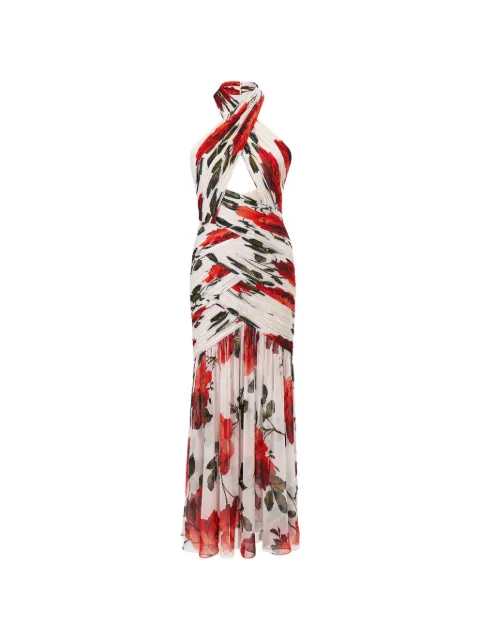 Carolina Herrera rose-print chiffon midi dress Neutrals S2611N535SMF