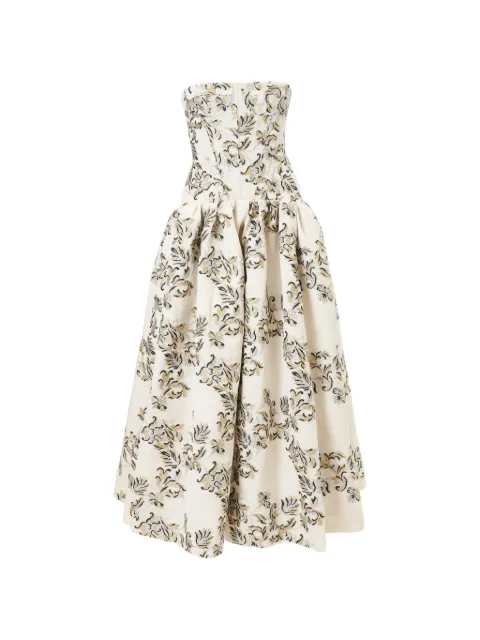 Carolina Herrera lurex trellis jacquard strapless dress Neutrals S2611N547LTC