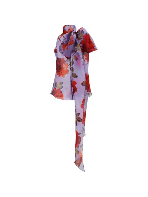Carolina Herrera rose-print Organza top with bow Purple S2611N213SMR