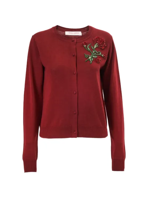 Carolina Herrera crystal-embroidered rose cardigan Red S2612E103KSC