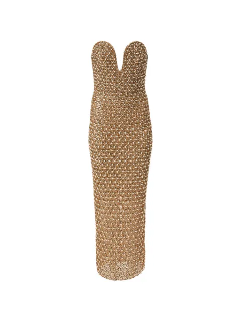Carolina Herrera gold embellished deep V-neck dress Gold S2611E549NTU