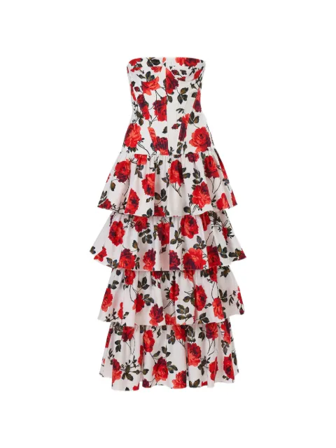 Carolina Herrera rose-print tiered midi dress White S2611N532SMT