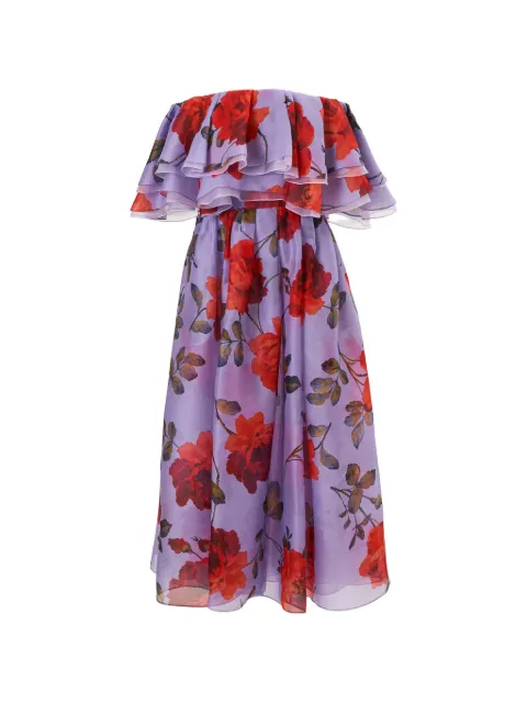Carolina Herrera rose-print organza dress with ruffles Purple S2611N553SMR