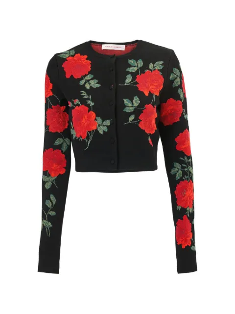 Carolina Herrera rose jacquard cropped cardigan Black S2612N101VPJ