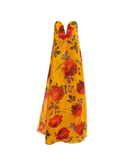 Carolina Herrera rose-print Organza V-neck gown Yellow S2611N714SMR