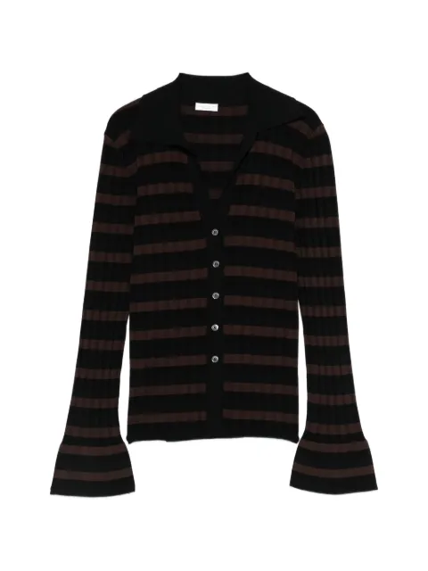 Roberto Collina striped V-neck ribbed shirt Black 261FXA32005