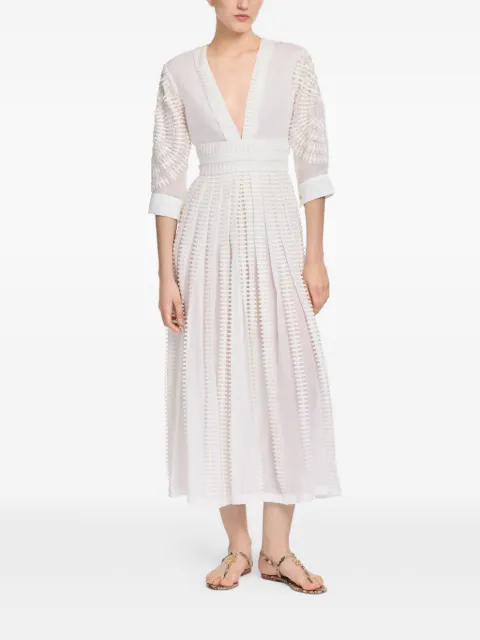 Elie Saab ladder-stitch V-neck dress White D1049NR26W0001COE12