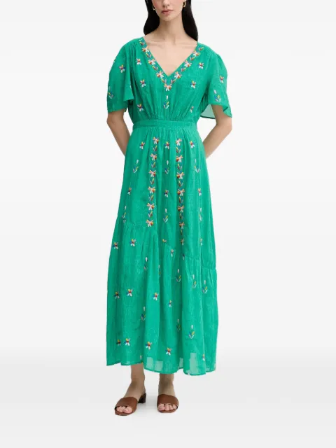 La Petite Française Rachele embroidered V-neck maxi dress Green PFRACHELE