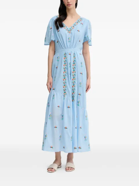 La Petite Française Rachele embroidered V-neck maxi dress Blue PFRACHELE