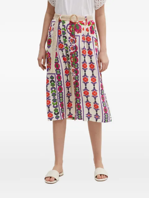 La Petite Française Jouet floral button midi skirt Neutrals PFJOUET