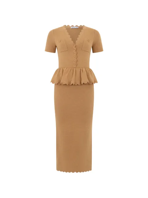 Self-Portrait scalloped peplum midi dress Neutrals SS26184MBR