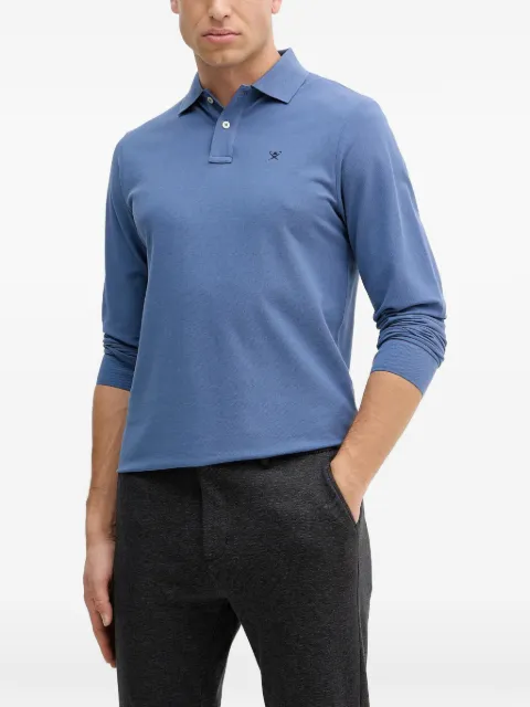 Hackett London long-sleeved logo-embroidered polo shirt Blue HM5500022