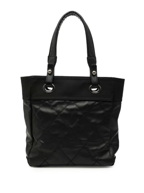 CHANEL Pre-Owned 2009-2010 Small Quilted Coated Canvas Paris Biarritz tote bag Black MAADHS566F9GHNY0