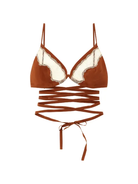 Jejia lace insert silk bra Brown MJD1854141BIBURNTSILK