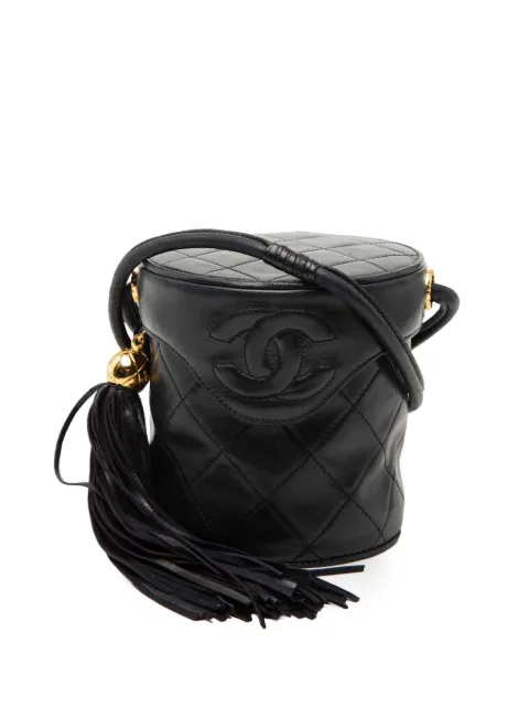 CHANEL Pre-Owned 1991-1994 Mini Quilted Lambskin Canteen Tassel Case vanity bag Black N8GLS044ME83656U