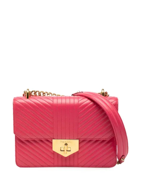 Prada Pre-Owned 2010-2025 Soft Calf Chevron Impunture Turn Lock Chain crossbody bag Pink 193MZ75P8N8T8IZH