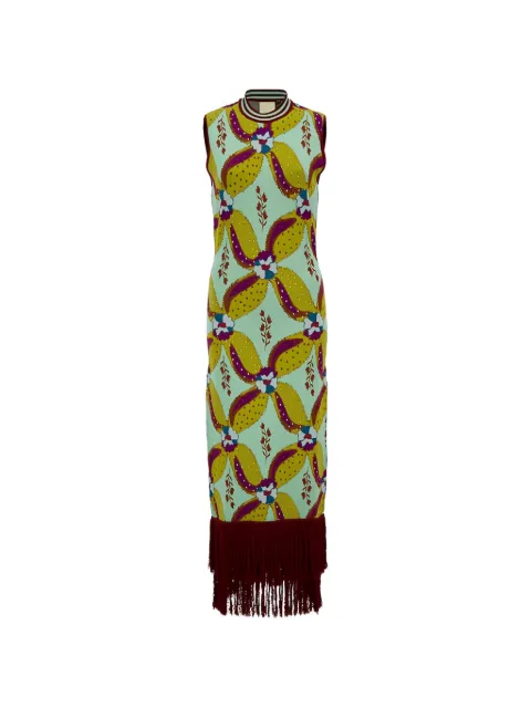 PAULA jacquard fringes dress Green VITORIA2