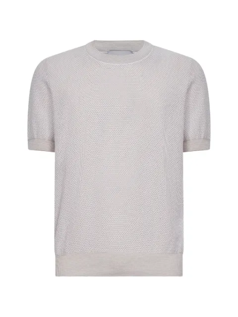 D4.0 striped-detail ribbed crew-neck T-shirt Neutrals 5713620651010