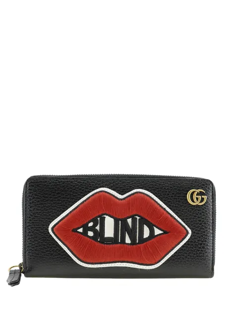 Gucci Pre-Owned 2016-2026 GG Marmont Pebbled Calfskin Embroidered Blind For Love Zip Around Wallet long wallets Black AU6IT3GUPVOSFHEV