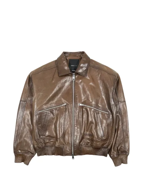 Purple Brand zip-fastening distressed leather jacket Brown M9607LCDS126