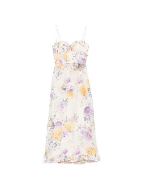 ZIMMERMANN Luna ruffle midi dress Neutrals 7568DS261