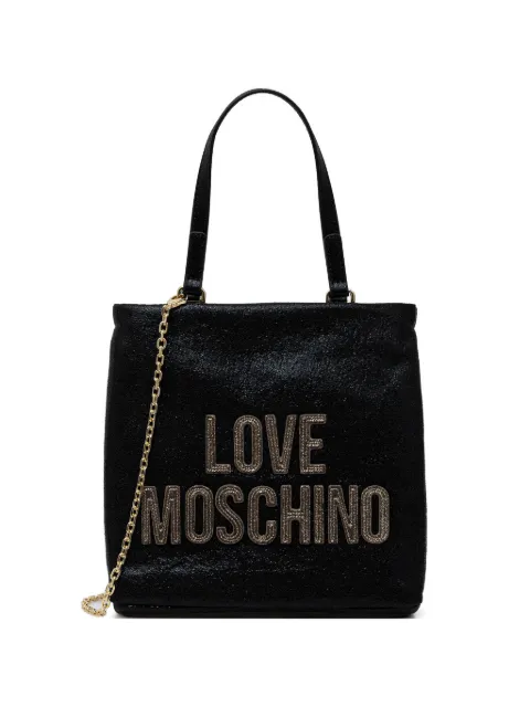 Love Moschino embellished-lettering tote bag Black JC4102PP1OLK0