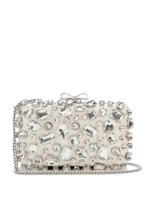Self-Portrait satin crystal-embellished clutch bag Neutrals SS26305C